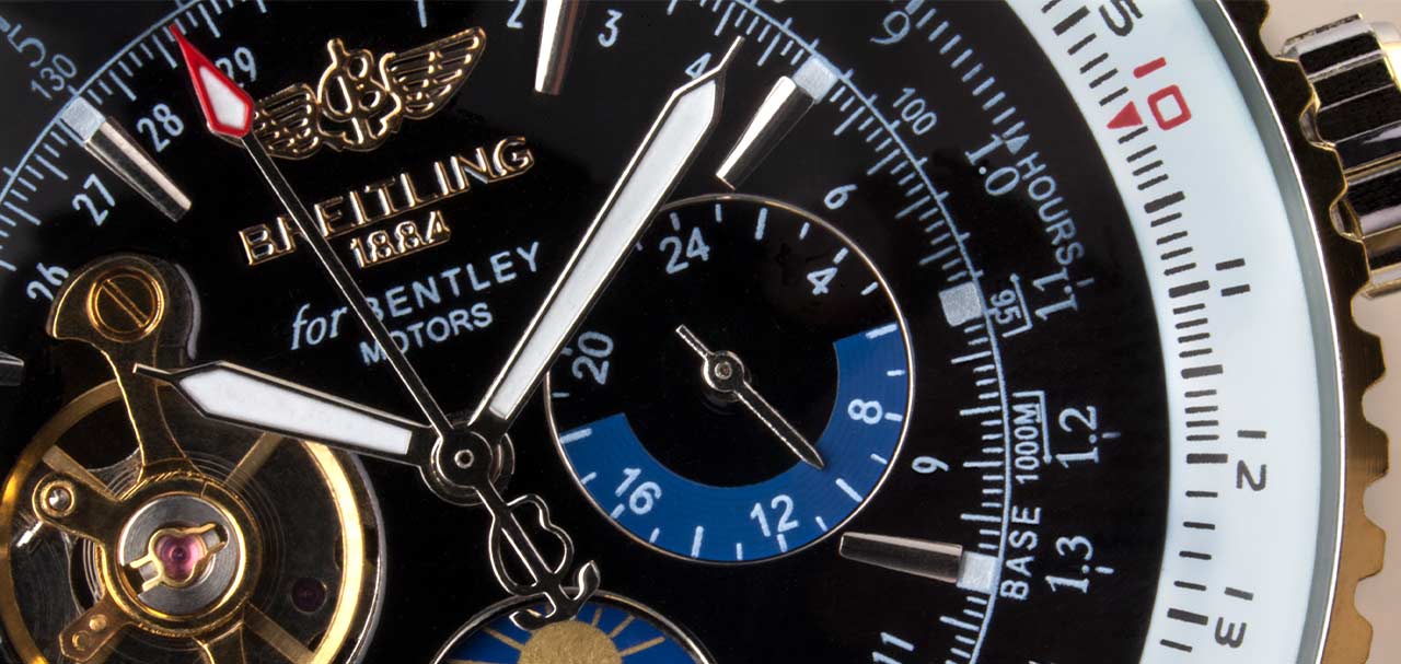 Close-up of a Breitling watch face