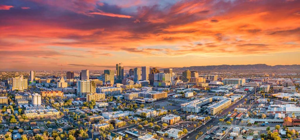 Skyline view of Paradise Valley, Arizona during sunset